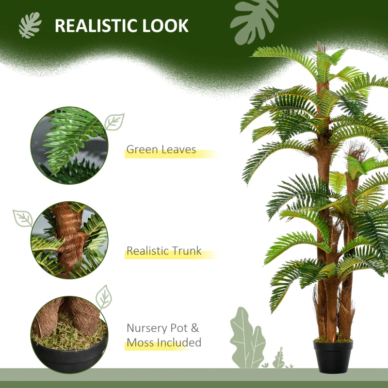 Outsunny Set of 2 Artificial Plant Tropical Fern in Pot, Fake Plants for Home Indoor Outdoor Decor, 150cm, Green