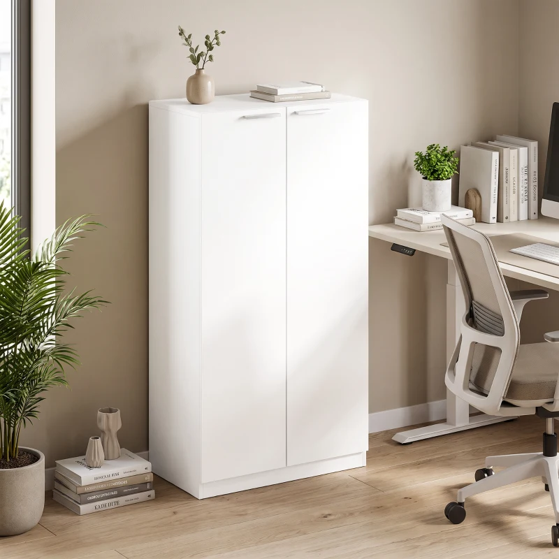 HOMCOM 120 cm Tall Storage Cabinet Cupboard, 3-Tier File Organiser Wooden Filing Cabinet, White