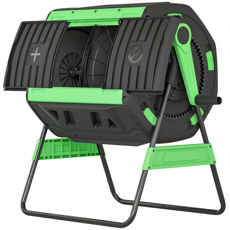 Outsunny Garden Compost Bin, 200L Dual Chamber Tumbling Composter with Adjustable Vents, BPA Free Compost Tumbler, Green