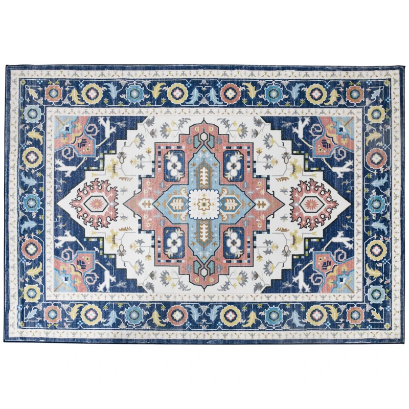 HOMCOM Vintage Area Rugs, Faux Rabbit Fur Large Carpet for Living Room, Bedroom, Dining Room, 160 x 230 cm, Blue