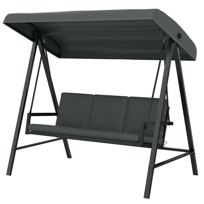 Outsunny Three-Seat Garden Swing Chair, with Adjustable Canopy - Dark Grey