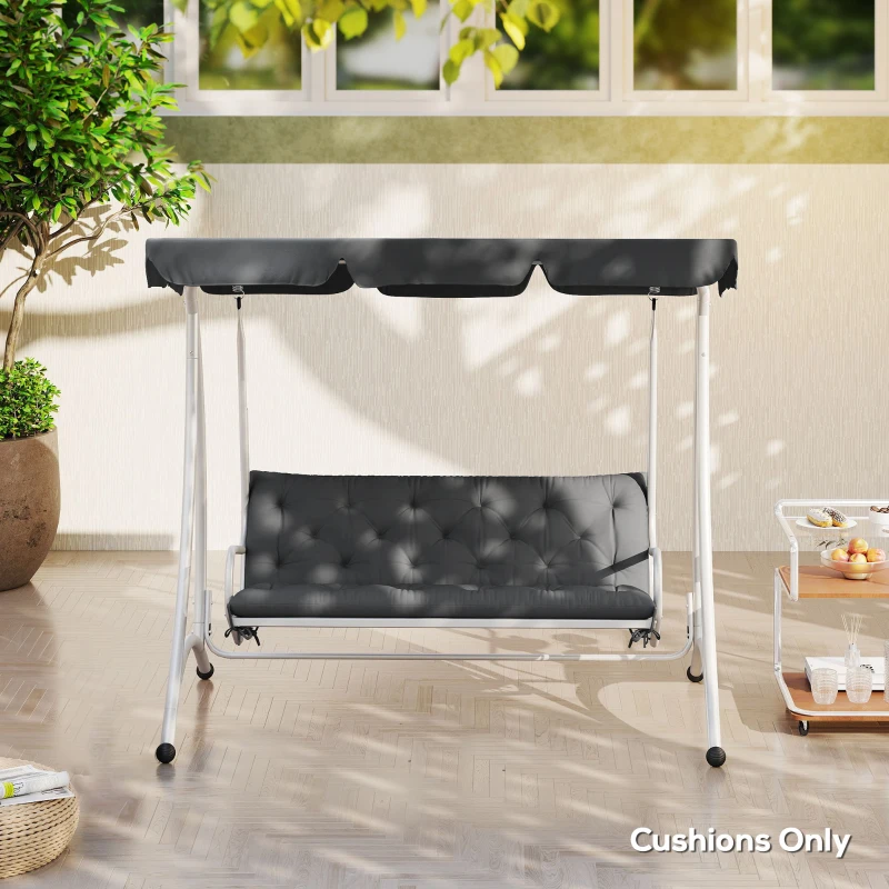 Outsunny 3 Seater Bench Cushion - Garden Chair Cushion with Back and Ties, Suitable for Indoor and Outdoor Use, 150 x 98 cm, Dark Grey