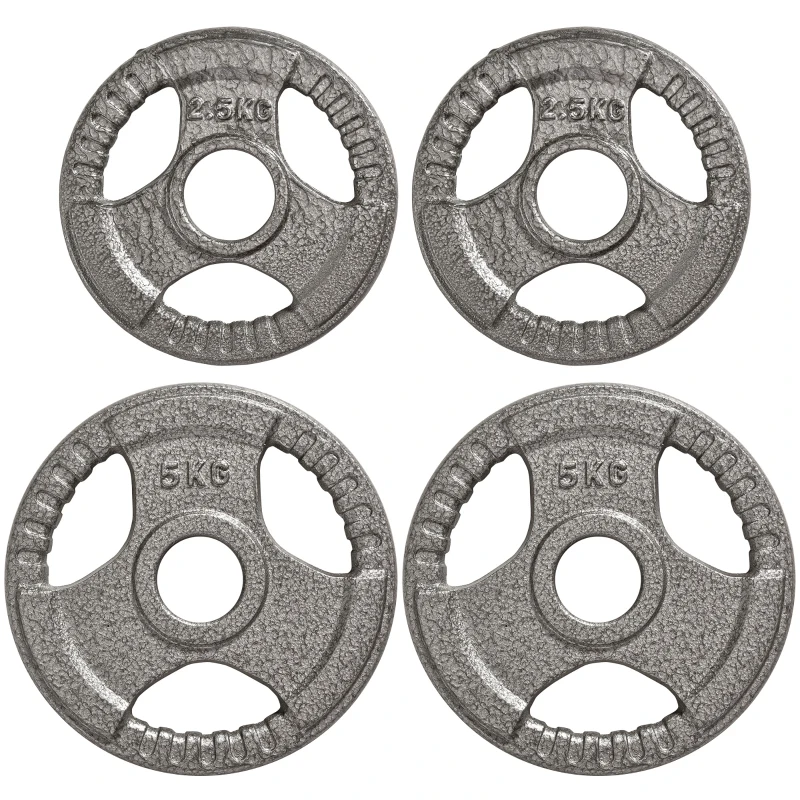 HOMCOM Disques de Poids 2,5/2,5/5/5 kg, Total 15 kg, en Acier, 4 Poids Musculation pour Barres Olympiques 50 mm, Acier, Noir