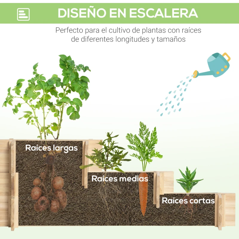 Outsunny Arriate de Jardín de 3 Niveles con Diseño de Escalera y Tela no Tejida para Cultivos Plantas Flores 93x93x35 cm Natural