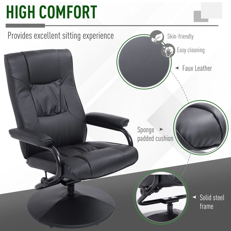 HOMCOM Executive Recliner Chair High Back Swivel Armchair Lounge Seat w/Footrest Stool (Black)
