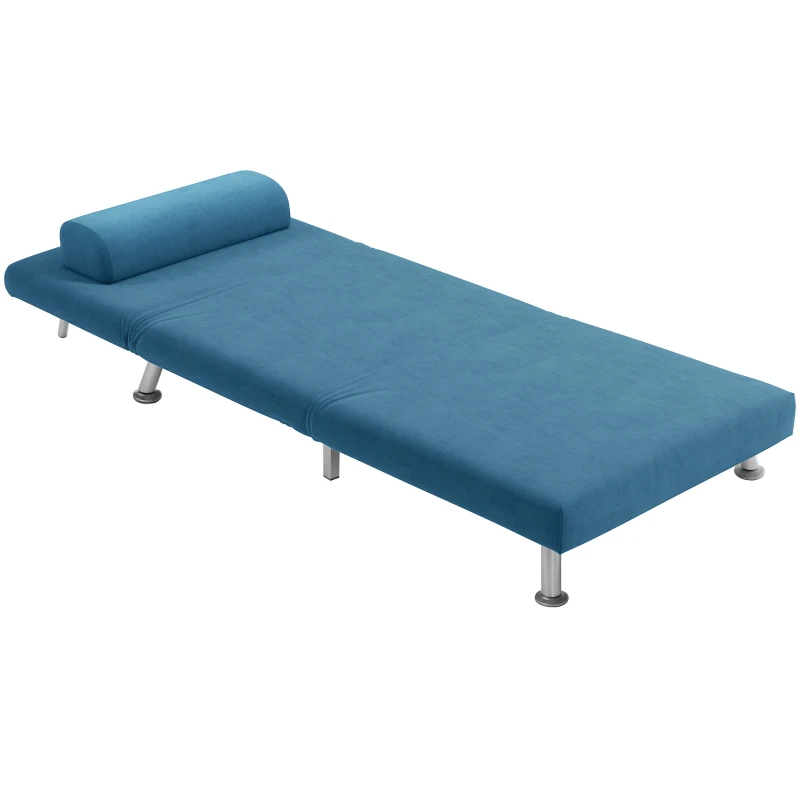 HOMCOM Single Velvet-Feel Sleeper Chair - Blue