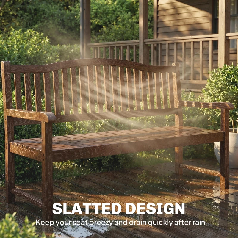 Outsunny Garden Loveseat Bench, 2-3 Seater Outdoor Bench with Liftable Table and Waterproof Cover, Light Brown