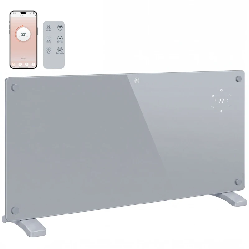 HOMCOM 2000W Smart Panel Heater Wall Mounted & Freestanding, Electric Heater with Weekly Timer, Open Window & Anti-Frost, Grey