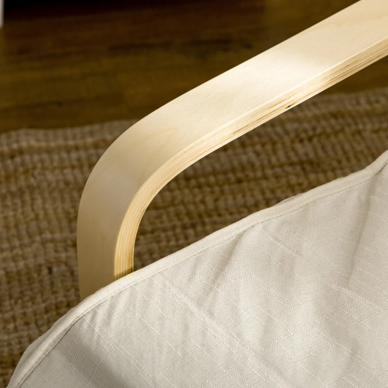 HOMCOM Fotoliu Relax cu Suport pentru Picioare Reglabil pe 5 Niveluri și Tetieră, Cadru din Lemn de Mesteacăn și Țesătură, 66,5x94x100 cm, Crem