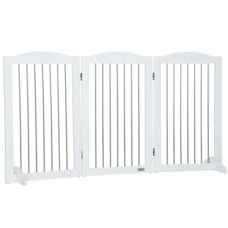 PawHut Foldable Dog Gate, Freestanding Pet Gate, with Two Support Feet, for Staircases, Hallways, Doorways - White
