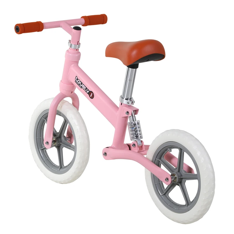 HOMCOM 12" Kids Balance Bike No Pedal Bicycle EVA Tyre Adjustable Seat Toddler Training Bike W/ Shock Absorber 2 - 5 Years Gift for Boys Girls Pink
