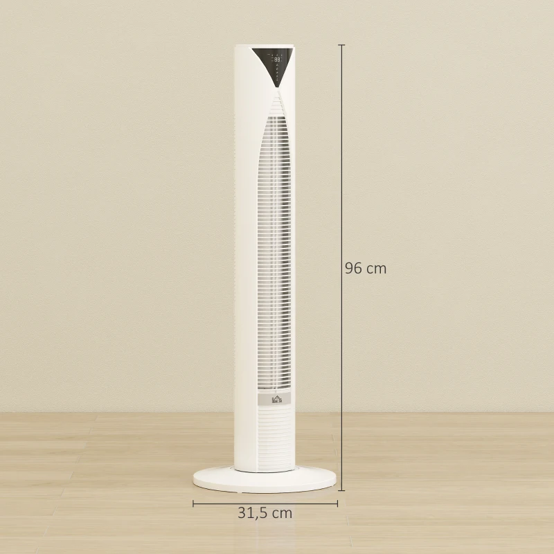 HOMCOM Ventilateur tour avec télécommande minuterie 12 heures mode veille 3 vitesses 31,5 x 31,5 x 96 cm blanc