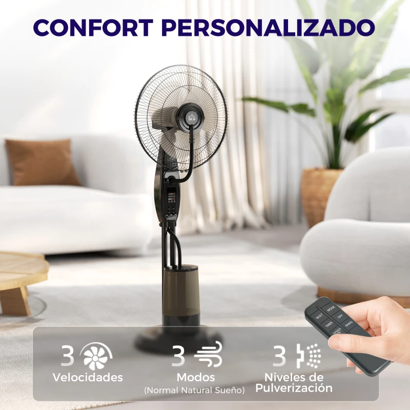 HOMCOM Ventilador Nebulizador de 3 Velocidades con Temporizador 3 Modos y Depósito 3,2L 44,5x38,5x120 cm Negro