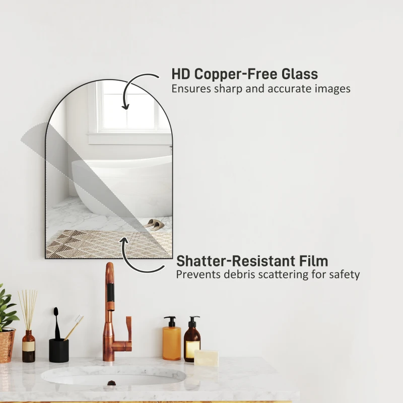 HOMCOM 50 x 70cm Arched Home Mirror - Black