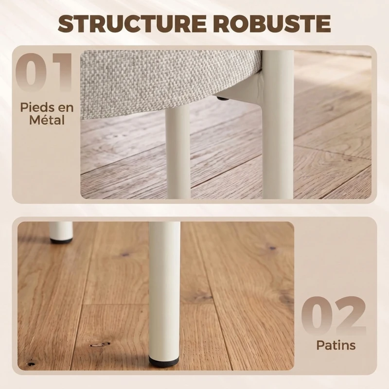 HOMCOM Lot de 4 Tabourets Empilables Ronds avec Assise Rembourrée, sans Dossier, Gain de Place, 45 x 45 x 47,5 cm, Crème