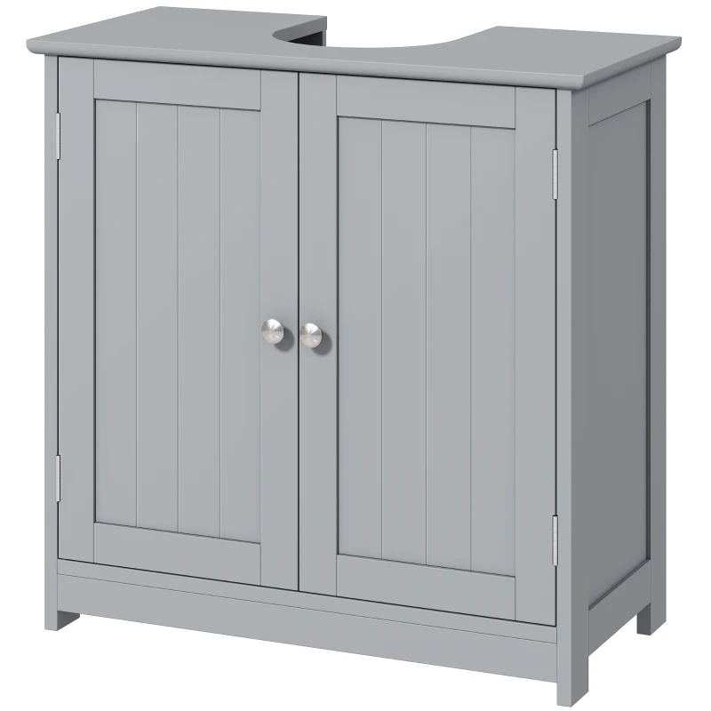 kleankin Under Sink Bathroom Cabinet, Freestanding Under Sink Cabinet with 2 Doors and Adjustable Shelf for Basin without or with Pedestal, Grey