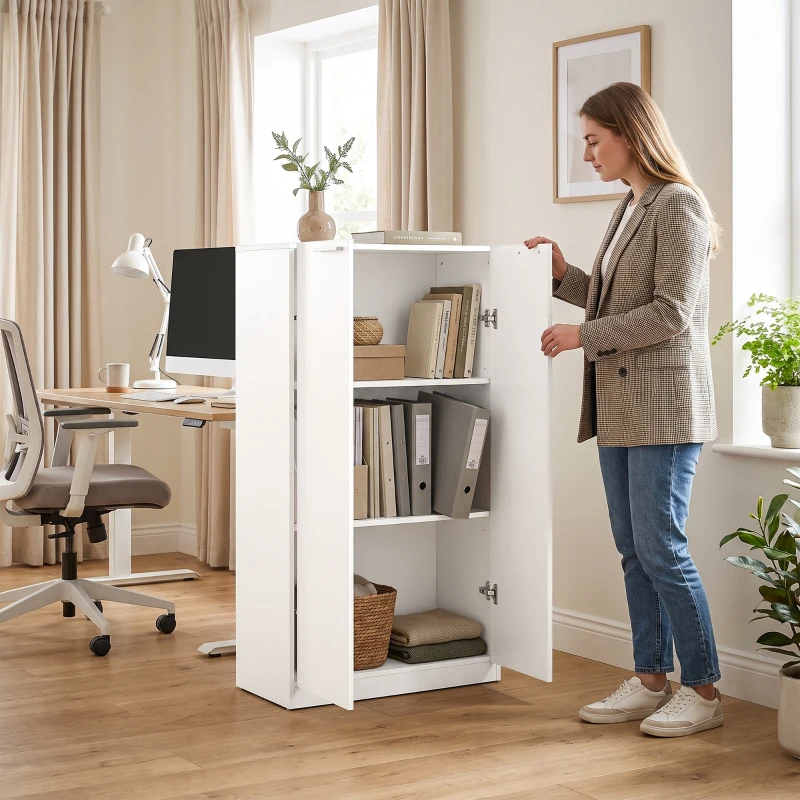 HOMCOM 120 cm Tall Storage Cabinet Cupboard, 3-Tier File Organiser Wooden Filing Cabinet, White