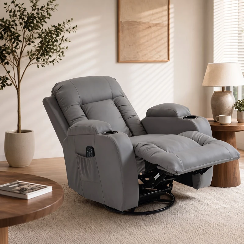 HOMCOM Sillón de Masaje Giratorio Sillón Relax Reclinable con 8 Puntos de Masaje Función de Calefacción 82x99x103 cm Gris