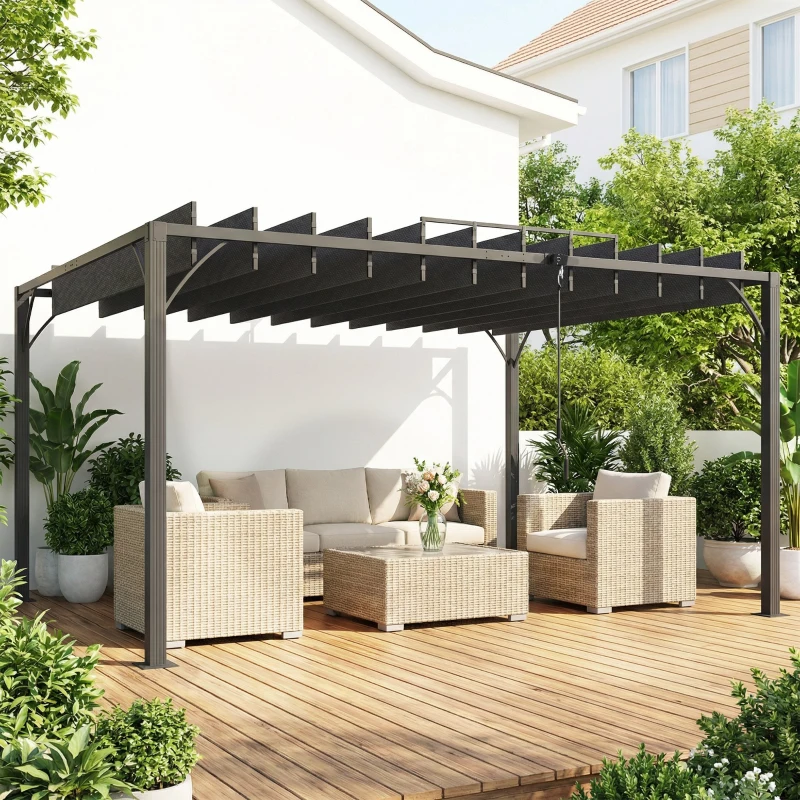 Outsunny Pérgola de Jardín 3x4 m con Protección UPF 50+ Gazebo con Techo Ajustable Estructura de Aluminio para Exterior Gris