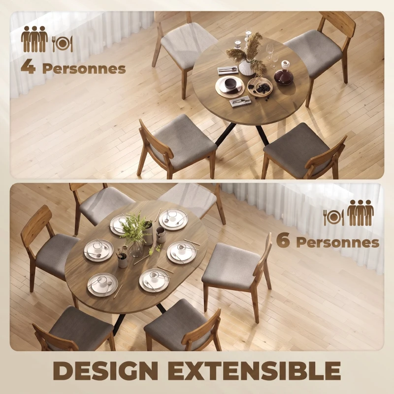 HOMCOM Table à manger extensible ovale pour 4 à 6 personnes, table de cuisine avec rallonge 100-135 cm, effet bois marron