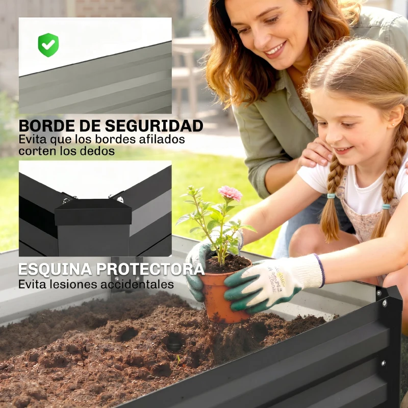 Outsunny Set de 2 Jardineras de Exterior de Acero Rectangulares para Cultivos Plantas Flores para Patio 100x60x30 cm Gris Oscuro
