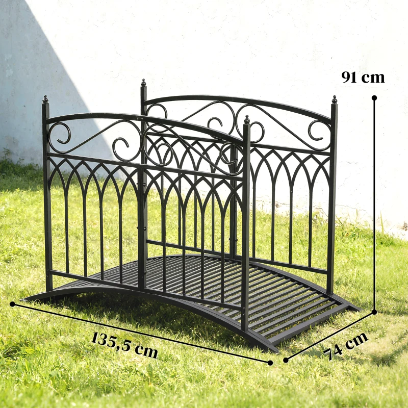Outsunny Pont de Jardin en Métal Style Baroque Passerelle Décorative avec Garde-Corps 91cm et Charge 100kg Noir