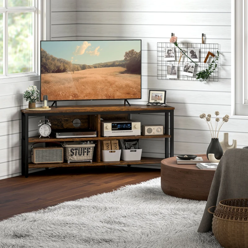 HOMCOM Industrial-Style Corner TV Unit - Black/Brown