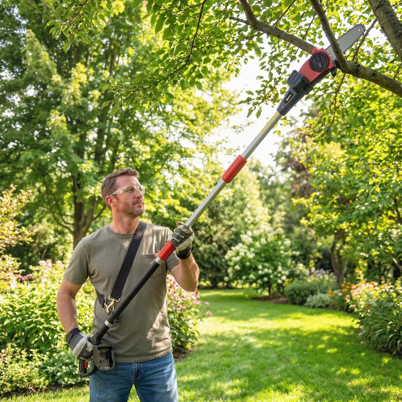 Outsunny Drujbă Telescopică pe Baterie, Drujbă Fără Fir 1,94m/2,56m cu Lubrifiere Automată, Viteză Lanț 6m/s, Pentru Tăierea Arborilor și Crengilor, Fără Baterie