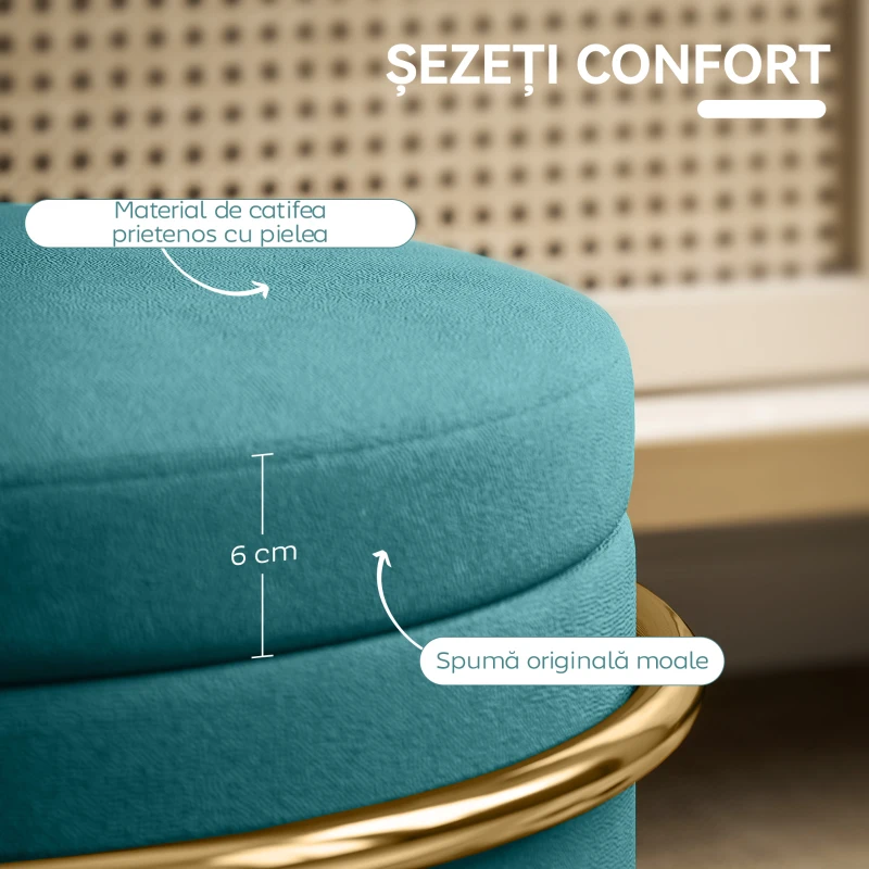 HOMCOM Taburet Rotund de Depozitare din Catifea cu Spațiu de 24L și Capac Detașabil, Ø42x39 cm, Verde
