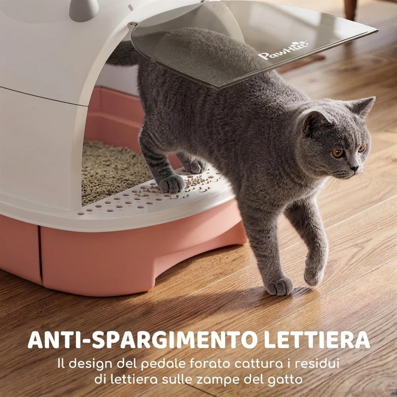 PawHut Lettiera per Gatti Chiusa con Vassoio Estraibile, Paletta e Filtro ai Carboni Attivi, Rosa