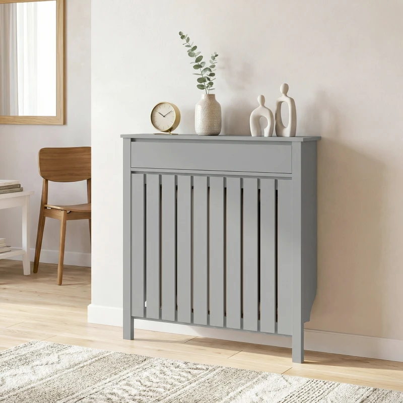 HOMCOM 93 x 88.5cm Rustic-Look Radiator Cover - Grey