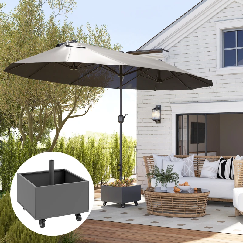 Outsunny Pied de parasol 2 en 1 support parasol avec roues universelles trous de drainage bac à fleurs 50 x 50 x 46 cm gris foncé