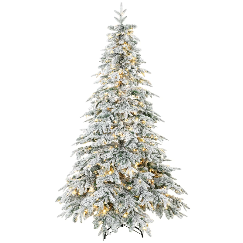 HOMCOM Verschneiter Weihnachtsbaum 210cm mit 450 warmweißen LEDs, Timer, Fernbedienung, 8 Modi, 1080 feuerhemmende Zweige