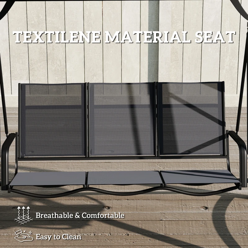 Outsunny 3 Seater Swing Chair, Garden Swing Bench with Adjustable Tilting Canopy, Breathable Mesh Seat 360 kg Capacity, Grey