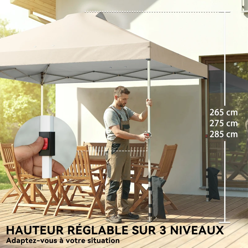 Outsunny Tonnelle de jardin pop up tente pliante hauteur réglable 3 parois latérales sacs de sable sac de transport 3 x 3 m crème