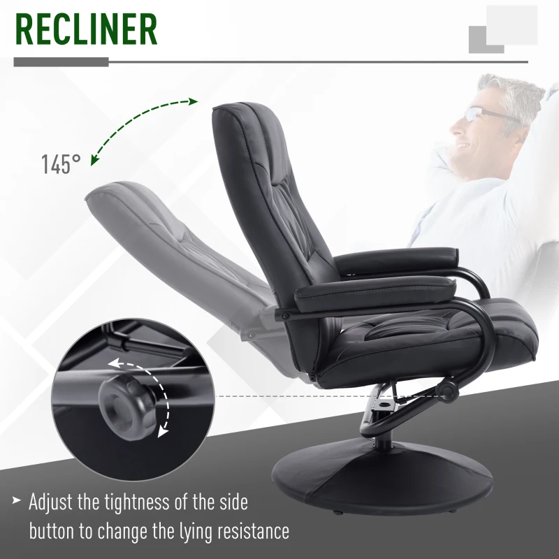 HOMCOM Executive Recliner Chair High Back Swivel Armchair Lounge Seat w/Footrest Stool (Black)
