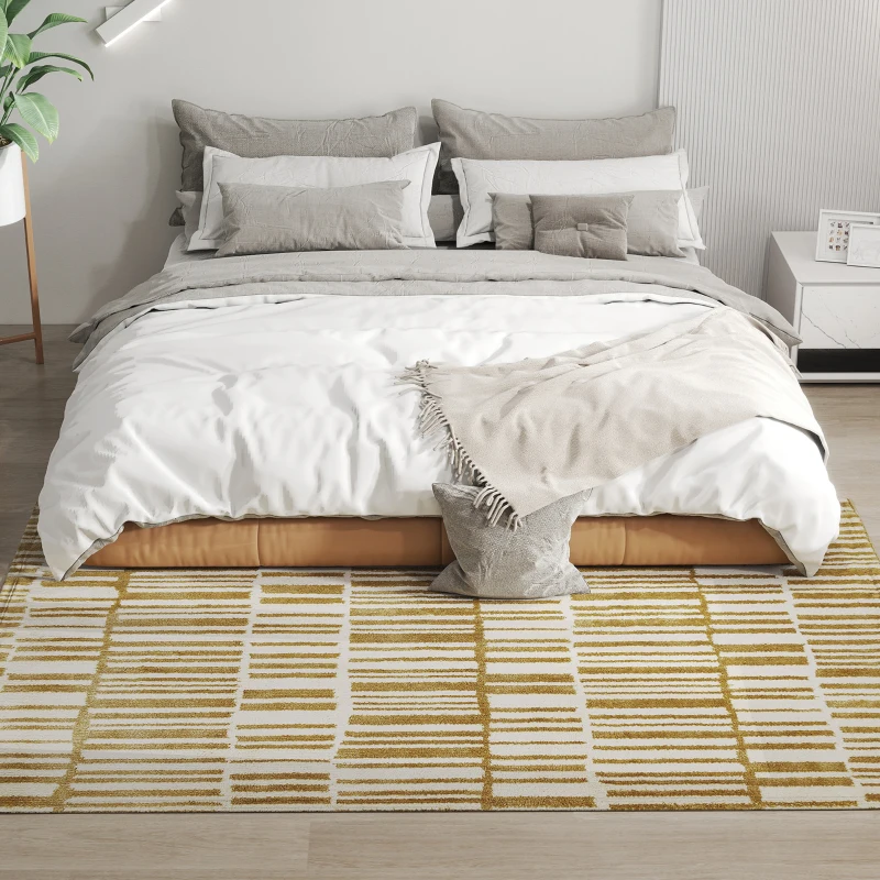 HOMCOM Alfombra Salón 170x120 cm Lavable en Lavadora Pelo Corto Estilo Moderno Tapete para Sala de Estar Dormitorio Crema