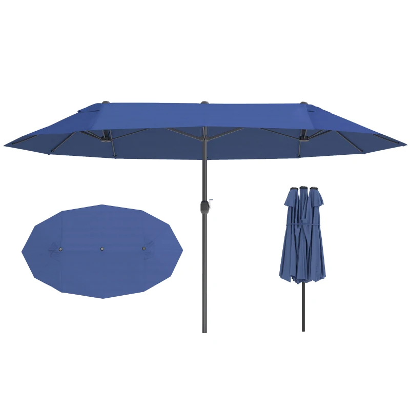 Outsunny Grande Parasol de Jardin Exterieur 4,6 x 2,7 m, Parasol Double avec Manivelle, pour Terrasse, Patio, Bleu