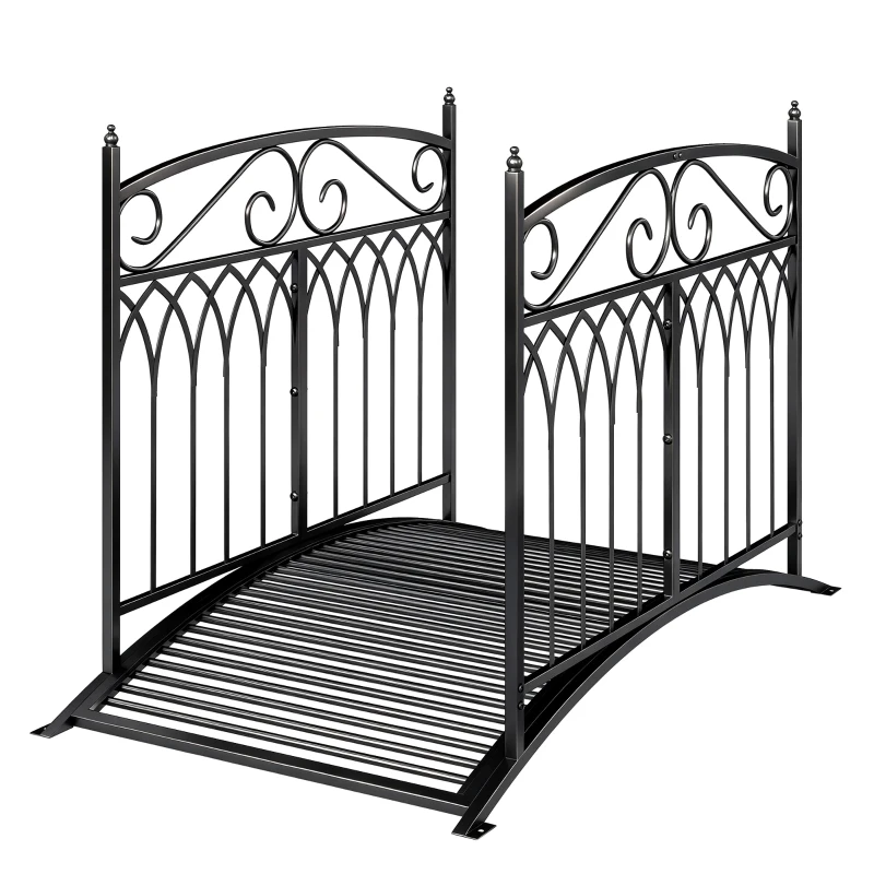 Outsunny Pont de Jardin en Métal Style Baroque Passerelle Décorative avec Garde-Corps 91cm et Charge 100kg Noir