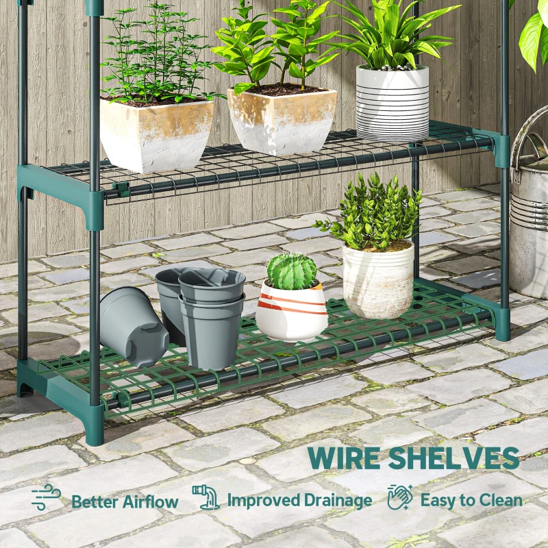 Outsunny 4-Tier Plant Stand Indoor Outdoor, Set of 2 Metal Plant Shelf with Rack Buckles for Easy Assembly, Flower Display Rack