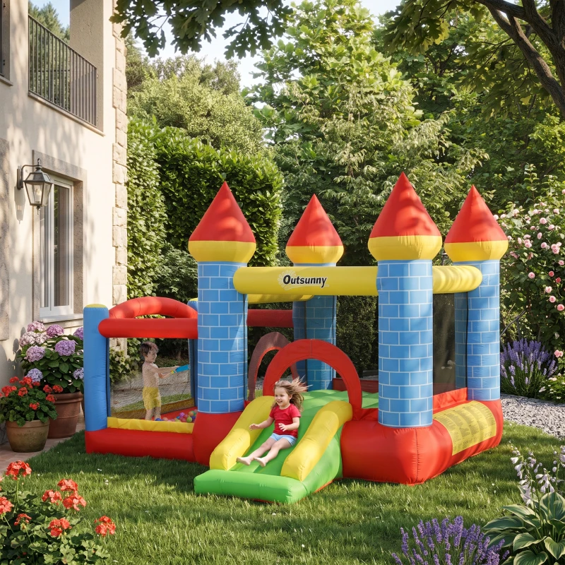 Outsunny Castillo Hinchable para Niños con Tobogán Cama de Salto Inflador y Bolsa de Transporte para Interior y Exterior 280x260x210 cm Multicolor