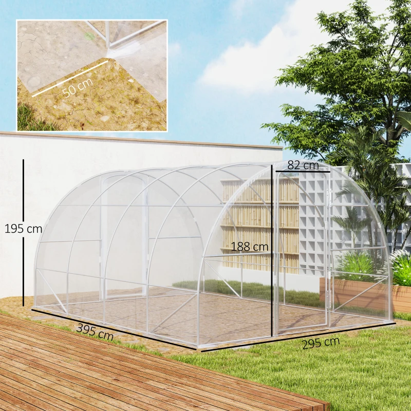 Outsunny Serre de jardin tunnel 4 x 3 x 2 m 12 m² avec 2 portes à charnières bâche en PE 150 g/m² pour Légumes Plantes Fleurs
