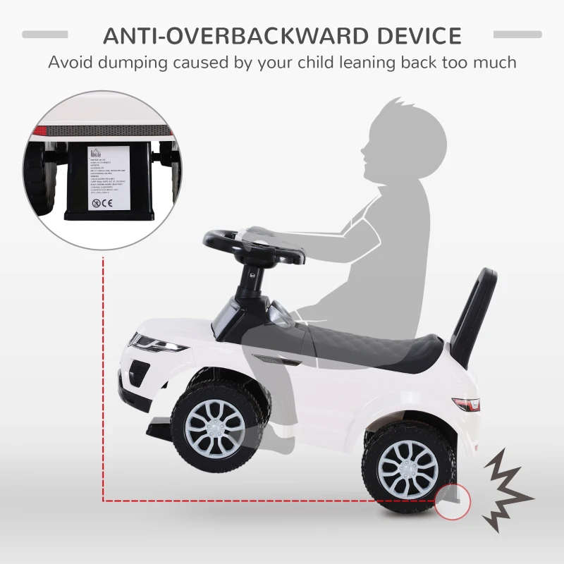 HOMCOM 3-in-1 Ride On Car Foot To Floor Slider Toddler w/ Horn Steering Wheel NO POWER Manual Under Seat Storage Secure Design for 1-3 Year Old White