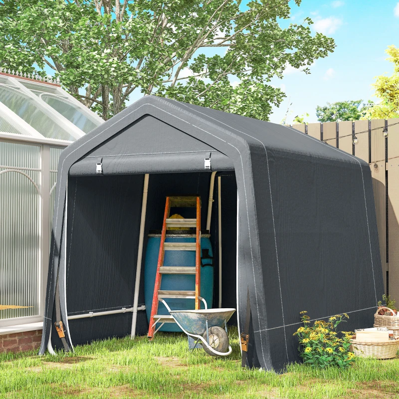 Outsunny 8 x 6.5 ft Outdoor Garden Storage Shed, Waterproof Bike Tent w/ Double Roll-up Zipper Door for Garden Tools, Dark Grey
