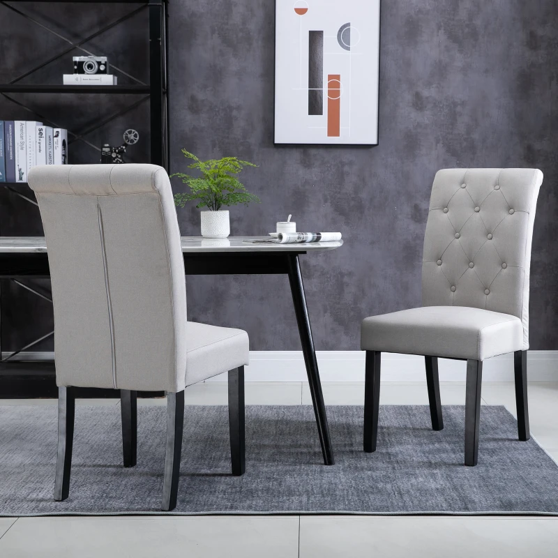 HOMCOM Lot de 2 chaises de Salle à Manger Chaise de cuicine Grand Confort Pieds en Bois Lin 47 x 61 x 101 cm