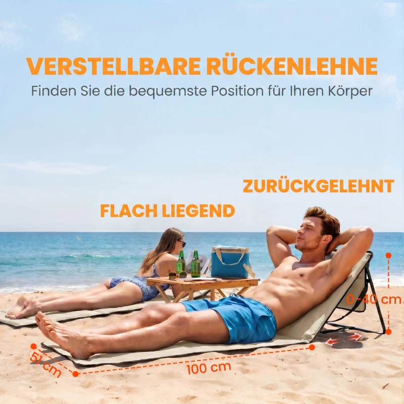 Outsunny Lot de 2 tapis de plage rembourré dossier inclinable multi-positions acier polyester beige