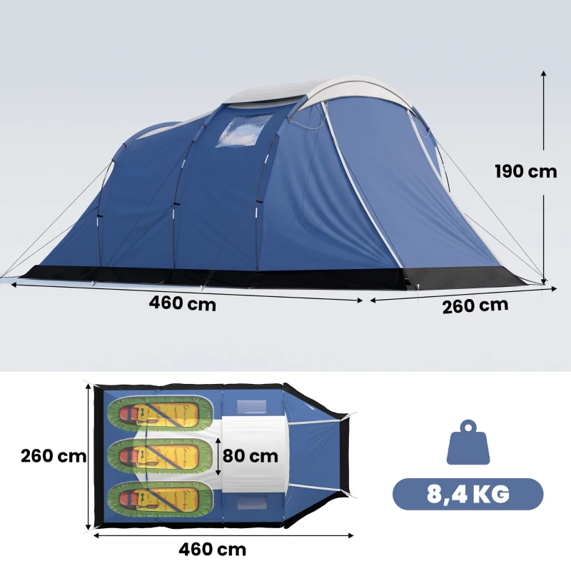 Outsunny Tente de Camping Tunnel pour 4 Personnes Imperméable 3000mm Double Couche Hauteur 190cm Bleu Foncé