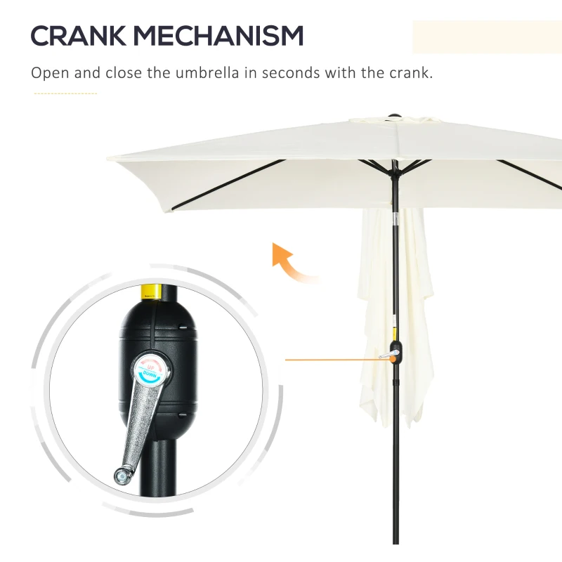 Outsunny 3x2m Garden Parasol Umbrella with Aluminium Pole, Tilt and Crank, Rectangular Outdoor Table Parasol Sun Shade for Patio, Cream White