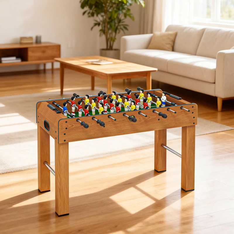 HOMCOM Futbolín de Madera Profesional para Niños y Adultos Mesa de Futbolín con 8 Barras y 2 Pelotas para Casa o Salas de Juego Fácil de Montar 122x61x80,7 cm Natural
