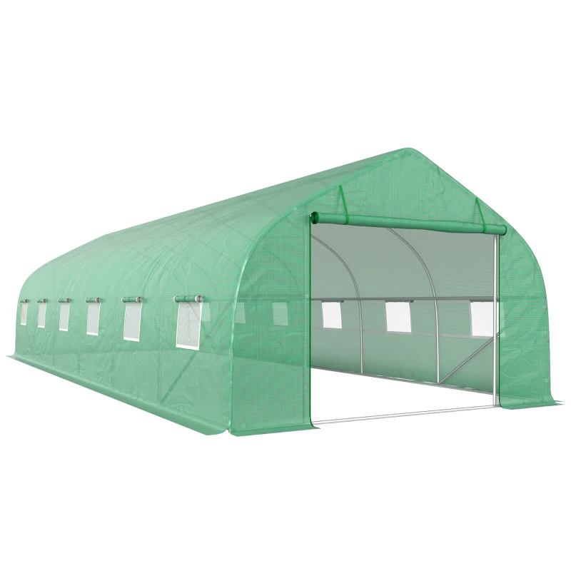 Outsunny Invernadero de Exterior Invernadero de Túnel 8x3x2 m Invernadero de Jardín con 12 Ventanas y Puerta Enrollable para Cultivo Plantas Tomates Verduras Acero y PE 140 g/m² Verde